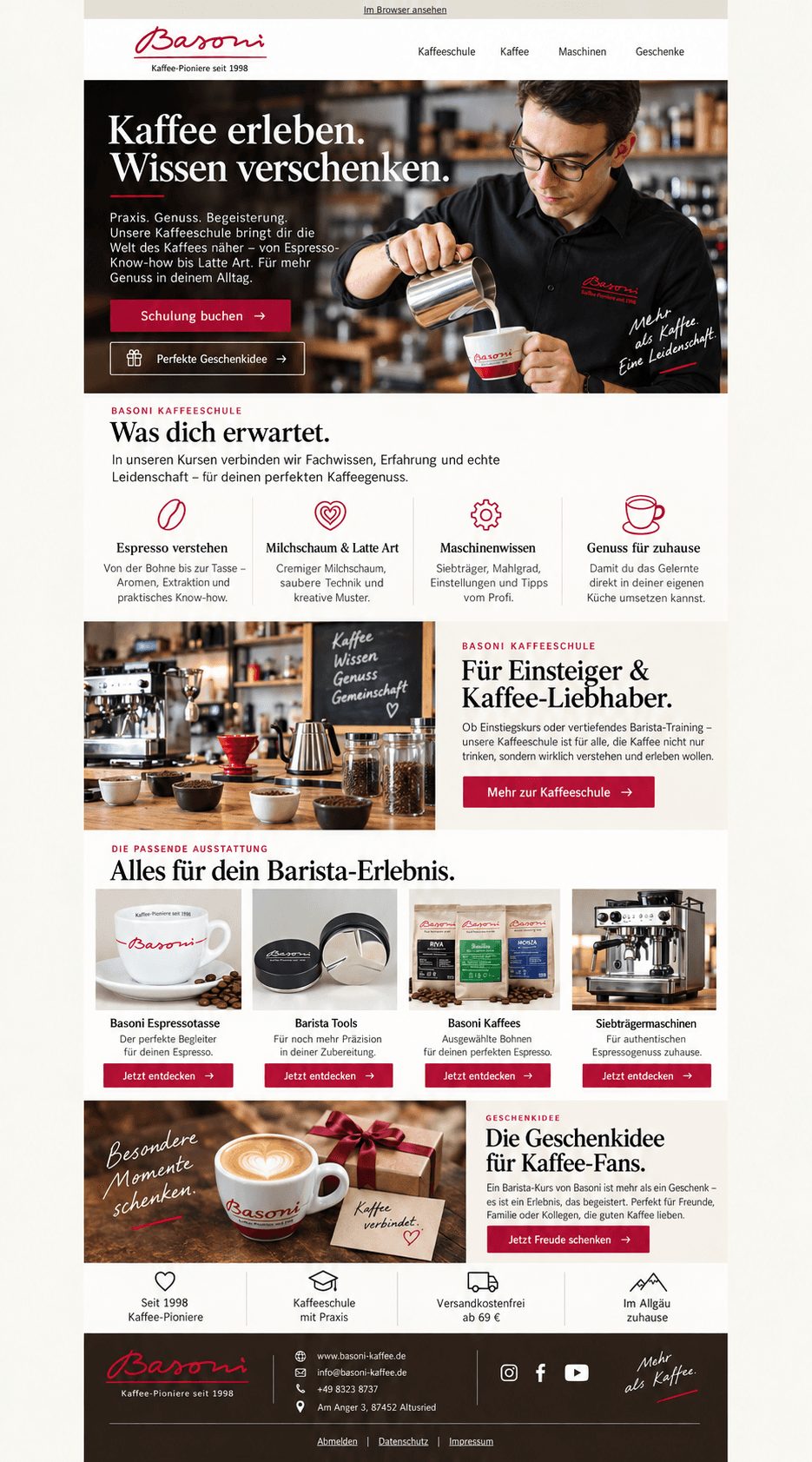 Basoni Kaffee “Kaffee erleben. Wissen verschenken.” email design