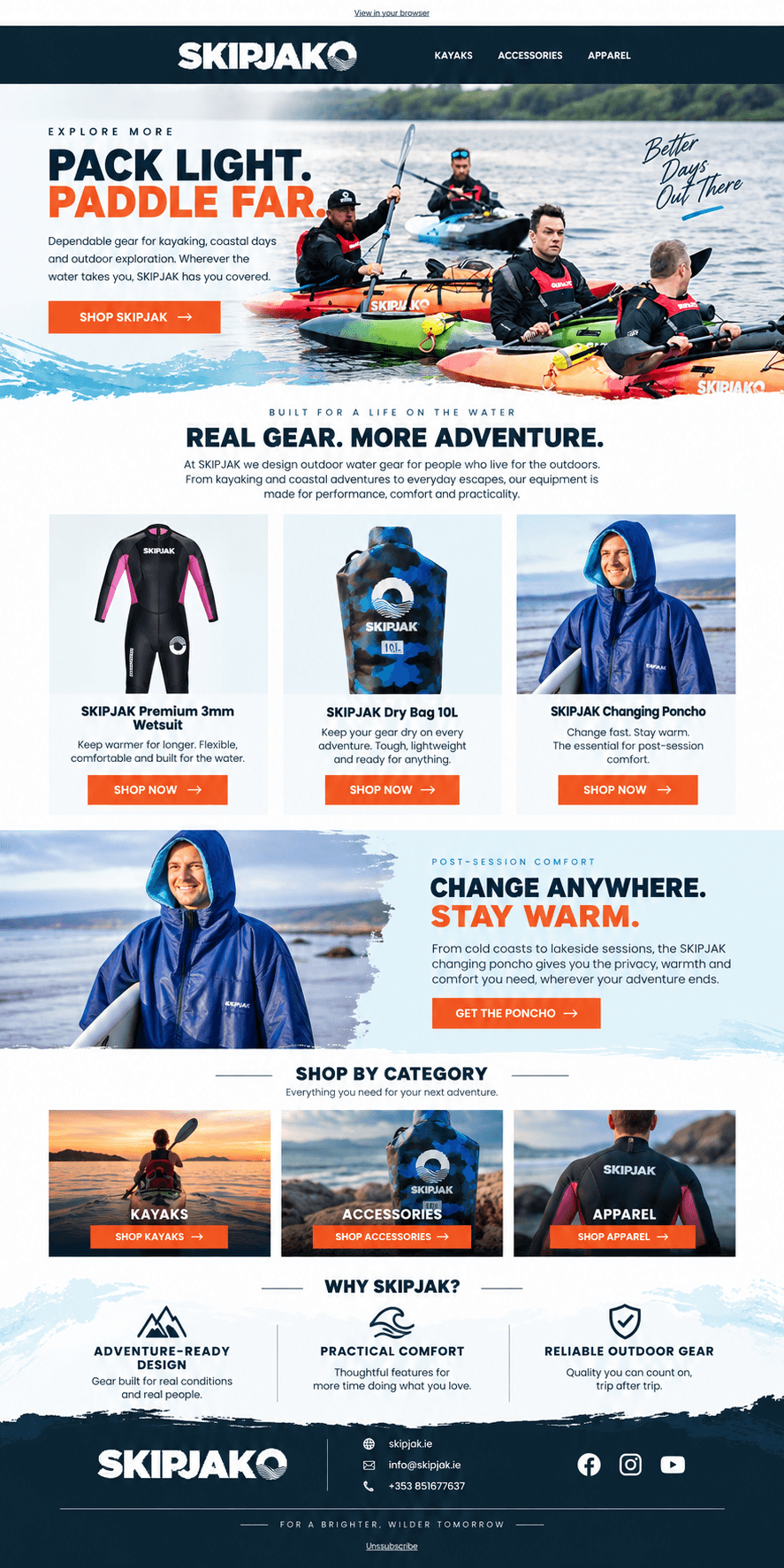 SKIPJAK “Pack Light. Paddle Far.” email design