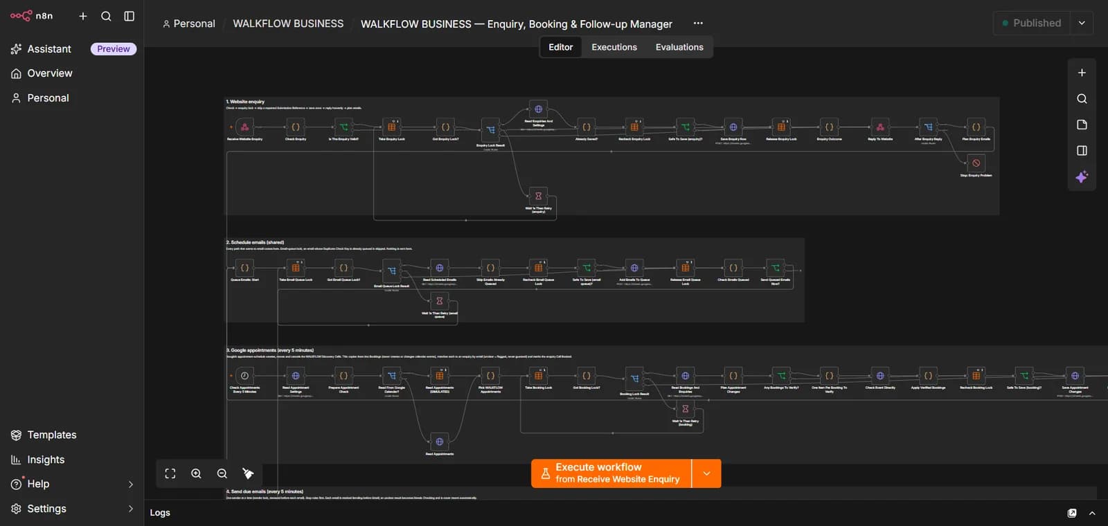 The BIZFLOW enquiry, booking and follow-up manager workflow in n8n