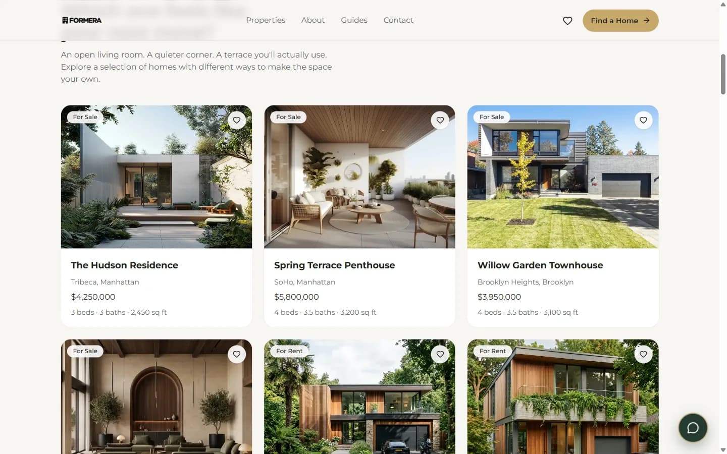 Featured FORMERA property listings in a grid