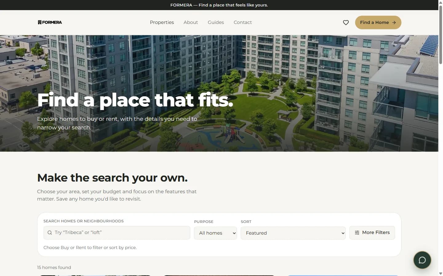 FORMERA property collection and filter view
