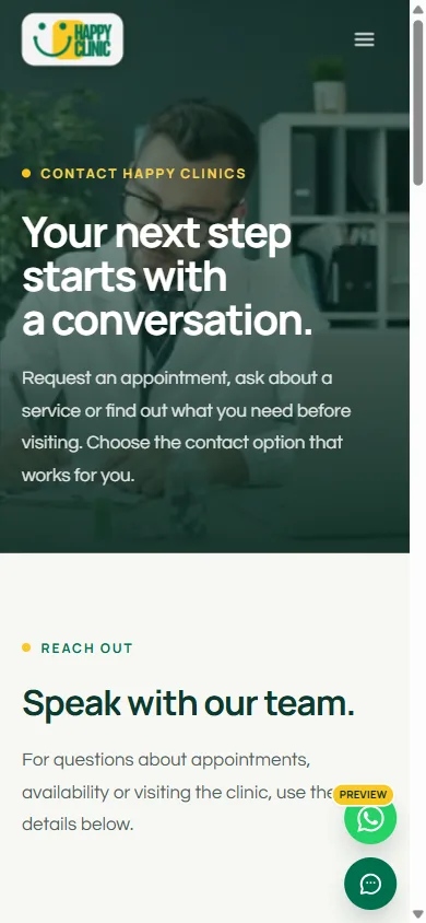 Happy Clinics appointment form on mobile