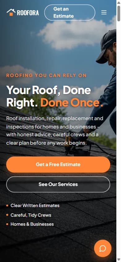 ROOFORA homepage on mobile