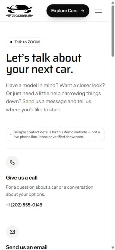 ZOOM contact page on mobile