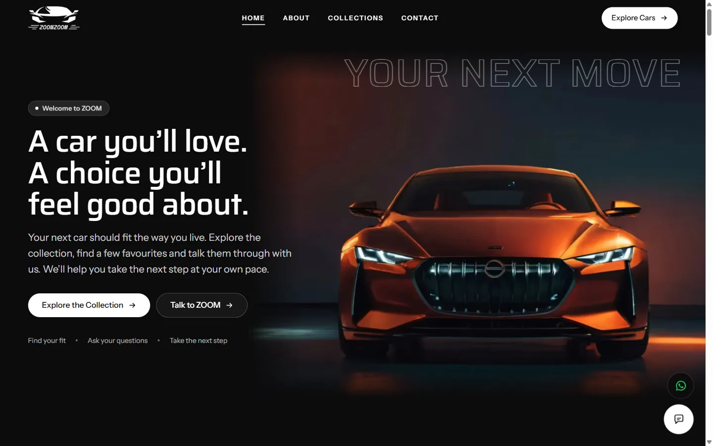 ZOOM homepage hero with a featured vehicle